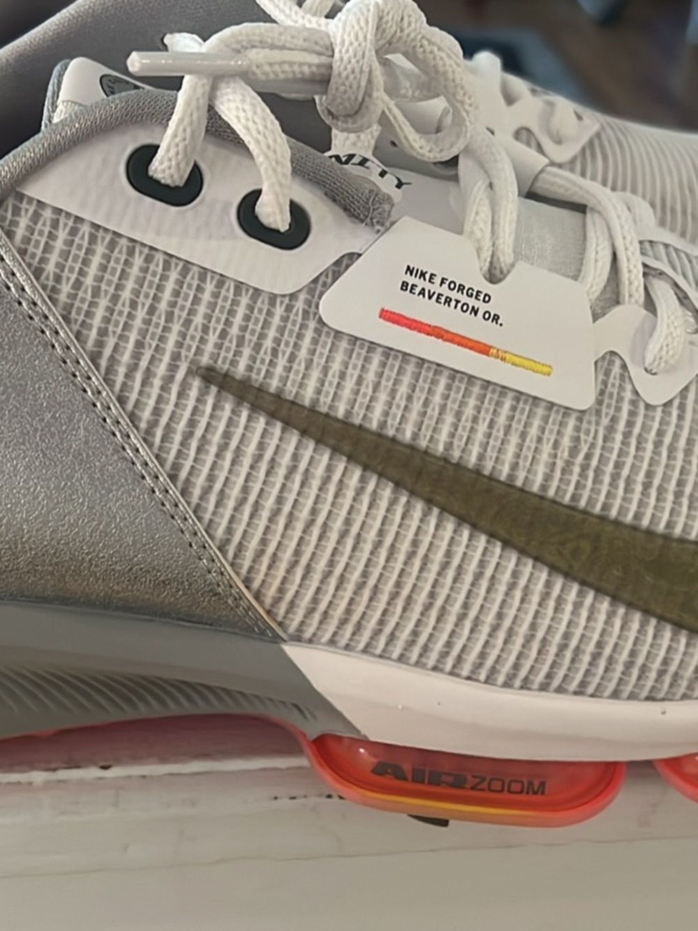 Nike infinity Golf Shoes- White/Gray with Olive Swoosh